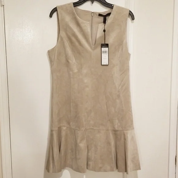 💕BCBGMAXAZRIA💕 Adelene Faux Suede Dress Light Stone Medium M NWT